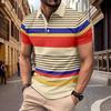 Summer New Arrival Men's Striped Collared Short-Sleeved Top Casual Colour-Block Polo Shirt