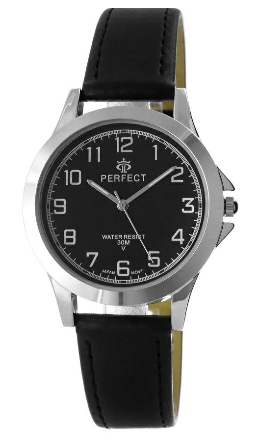 Perfect męski 134 xxl srebrna koperta, czarna tarcza, czarny pasek