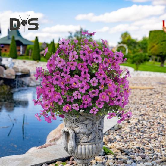 1/2Pcs Artificial Violet Flower with Stake UV Resistant Faux Plastic Flower Spike Indoor Outdoor Garden Porch Patio Wedding Party Decoration