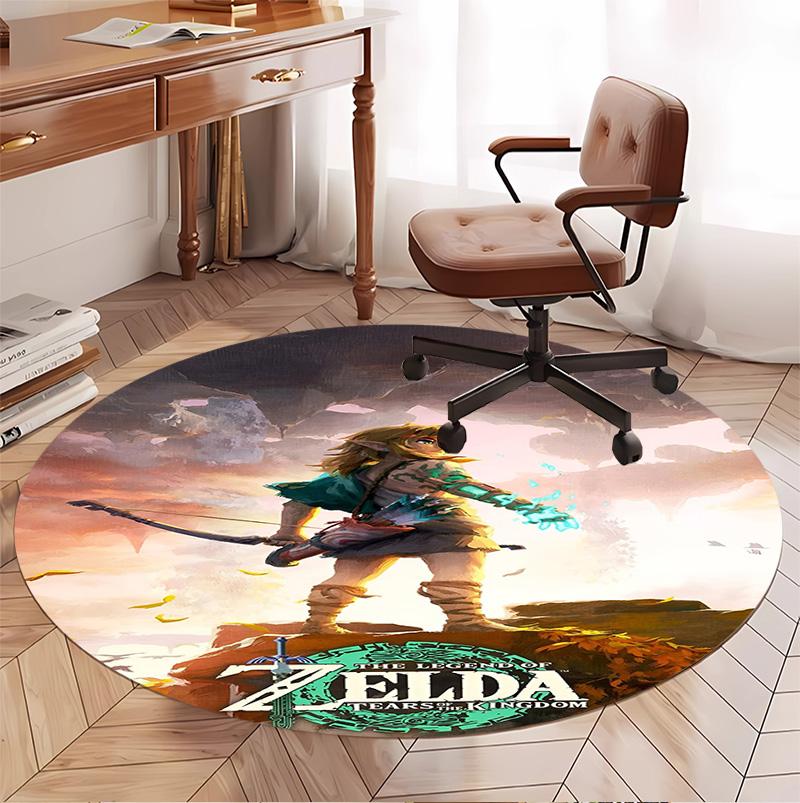 The Legend of Zelda Pattern Round Rug, Indoor/Outdoor Mat, for Picnic, Gameroom, Bedroom, Office, Living Room, Home Decor Carpet, Birthday Gift