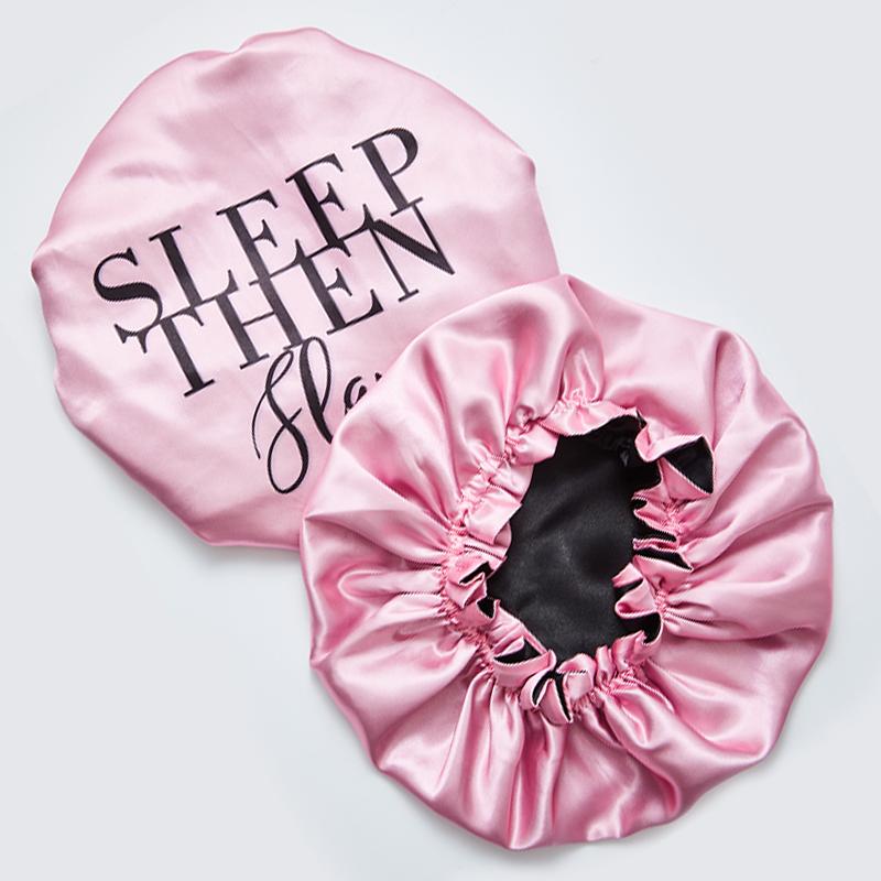High Quality Custom Logo Long Sleeping Hat Satin Hair Bonnet with Snap and Wrap Silk Extra Large Bonnets