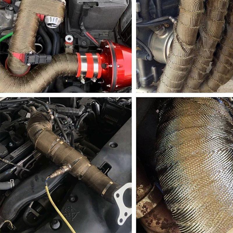 10M Motorcycle Exhaust Pipe Heat Wrap Tape Exhaust Header Wrap High-Temperature Insulation Tape With Stainless Steel Zip Ties