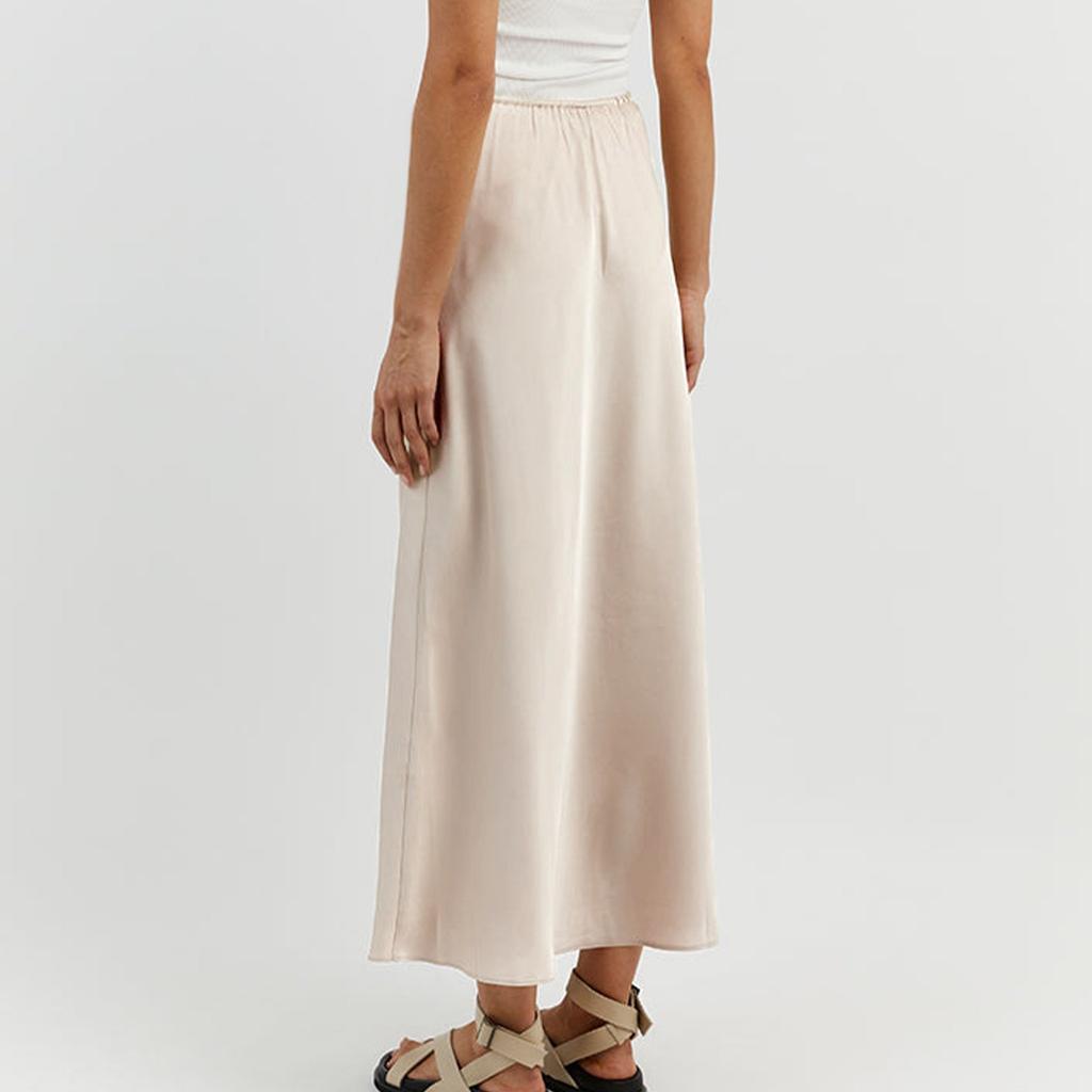 Новая атласная длинная юбка с высокой талией и завязками, однотонная юбка для женщин