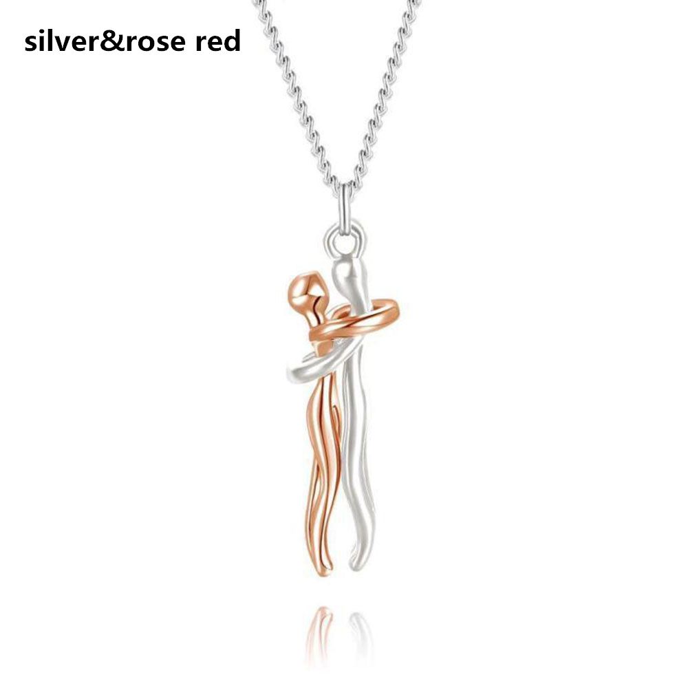 Day Gift Jewelry Together Forever Love Style Necklace Couple Hugging Pendant Lovers Necklace