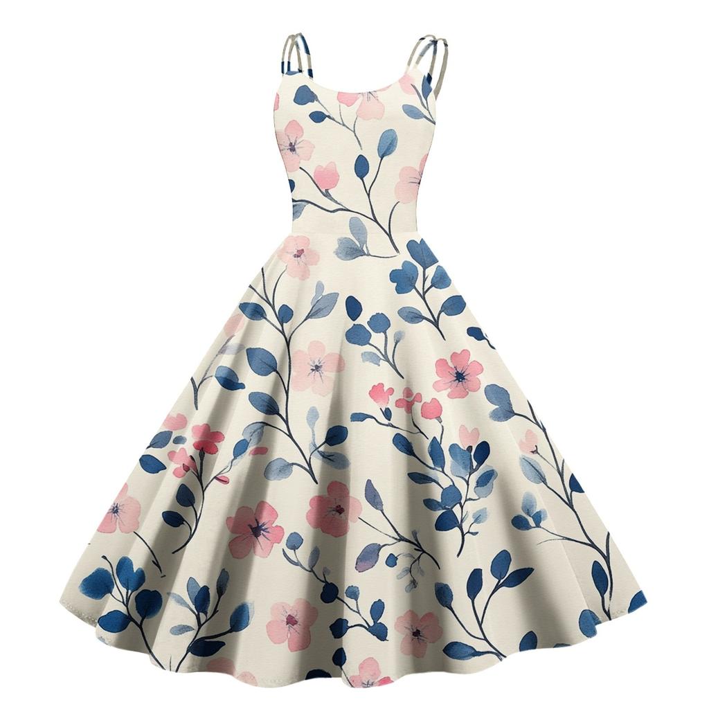 Women's Floral Print Sexy Off-the-shoulder Punk Vintage Dress