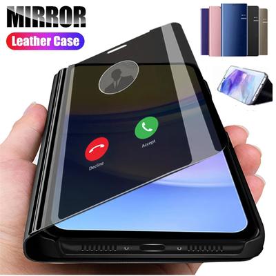 Прозрачный зеркальный кожаный флип-чехол для книги для Samsung Galaxy A05 A05S A15 A25 A35 A55 A 55 5G, прозрачный защитный чехол для всего тела