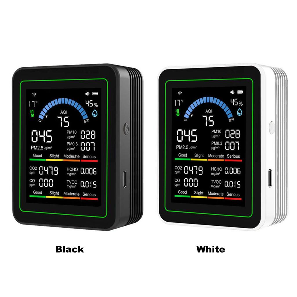 10 In 1 Air Quality Monitor Type-C Charging Gas Detector LCD Screen Carbon Dioxide Airs Tester for Home/Car/Plant/Pet/Hotel