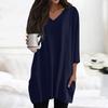 Womens Tops V-neck 3/4 Sleeve Blouses Casual Mid-length Shirts Fashion Print Tunic Tops With Pockets