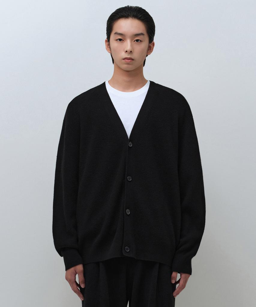 Musinsa Standard [Victoria Wool] Минималистичный кардиган с V-образным вырезом в рубчик [Черный]
