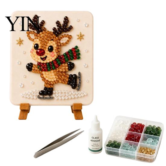 Unique Wall Decoration Christmas Mosaic Art Kit, DIY Sea Glass Santa Kit Reindeer Artwork Craft for Home Decor, Handmade Gift Stained Style