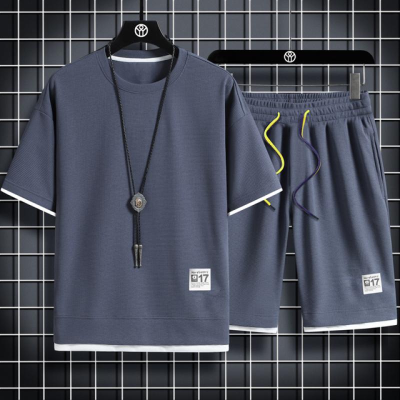 Летний мужской комплект из льняной ткани, однотонная футболка и шорты, комплект из двух предметов, мужской спортивный костюм, модный дышащий спортивный костюм