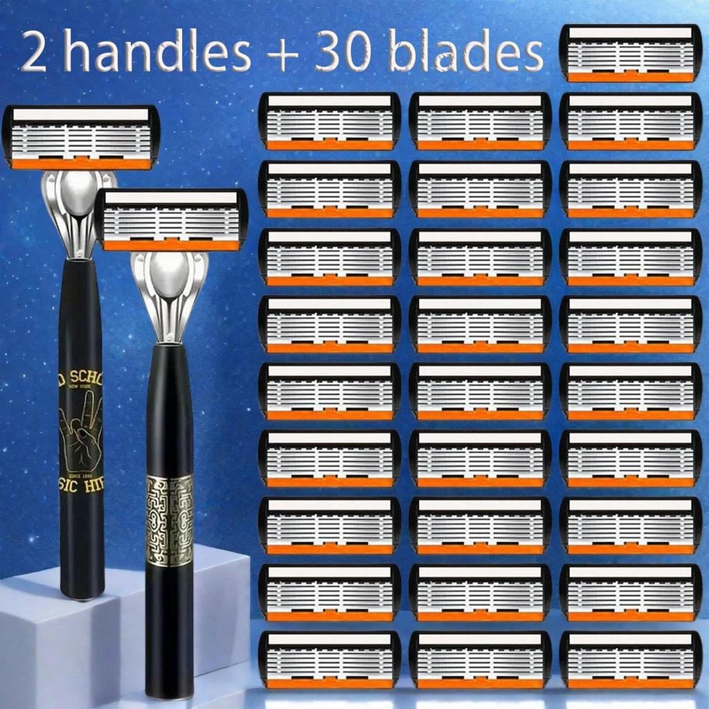 Six-Layer Razor Blade Shaver with Metal Holder for Hair Removal