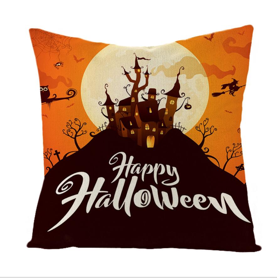 Halloween Night Castle Pumpkin Lantern Series Pillow Case Linen Home Decor Fabric Sofa Pillowcase Comfortable Car Cushion Cover