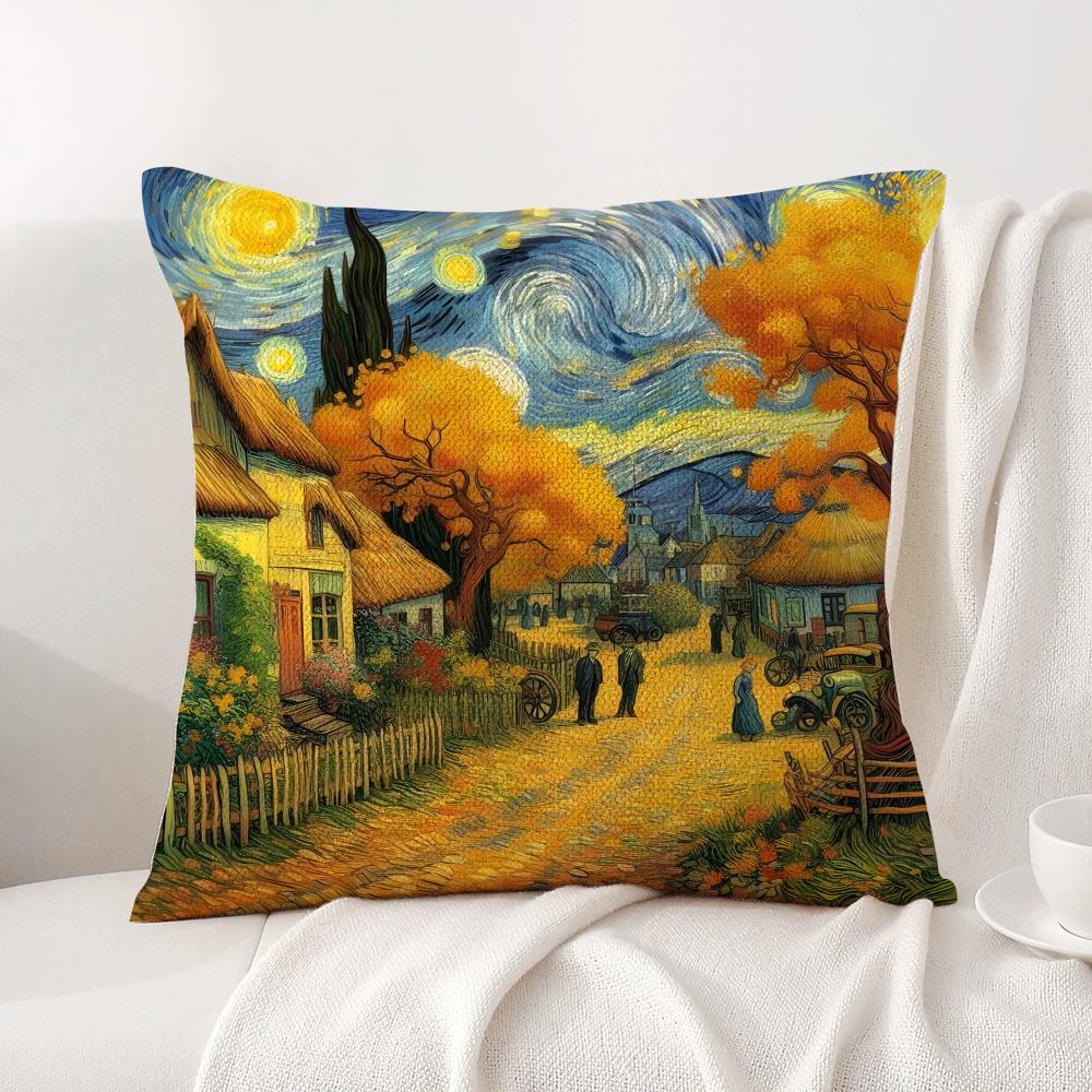Classic VVanGogh Art Cushion Cover Natural Linen Organic Fabric DoubleSided Printing Sofa Home Decor Gift Pillow Cover