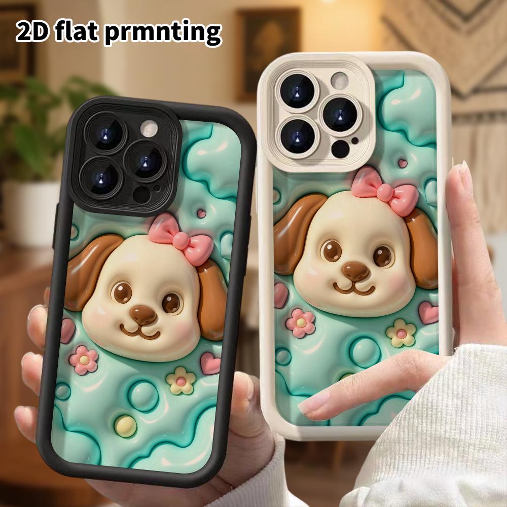 Чехол для телефона: 2D плоский дизайн, подходящий для защитного чехла iPhone 18 17 16 15 14 13 Pro, щенок с бантом, идеальный рождественский и хэллоуинский подарок