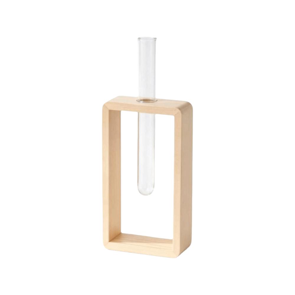 Wooden Hydroponic Flower Vase Home Decoration Flower Holder Glass Tube Vase Living Room