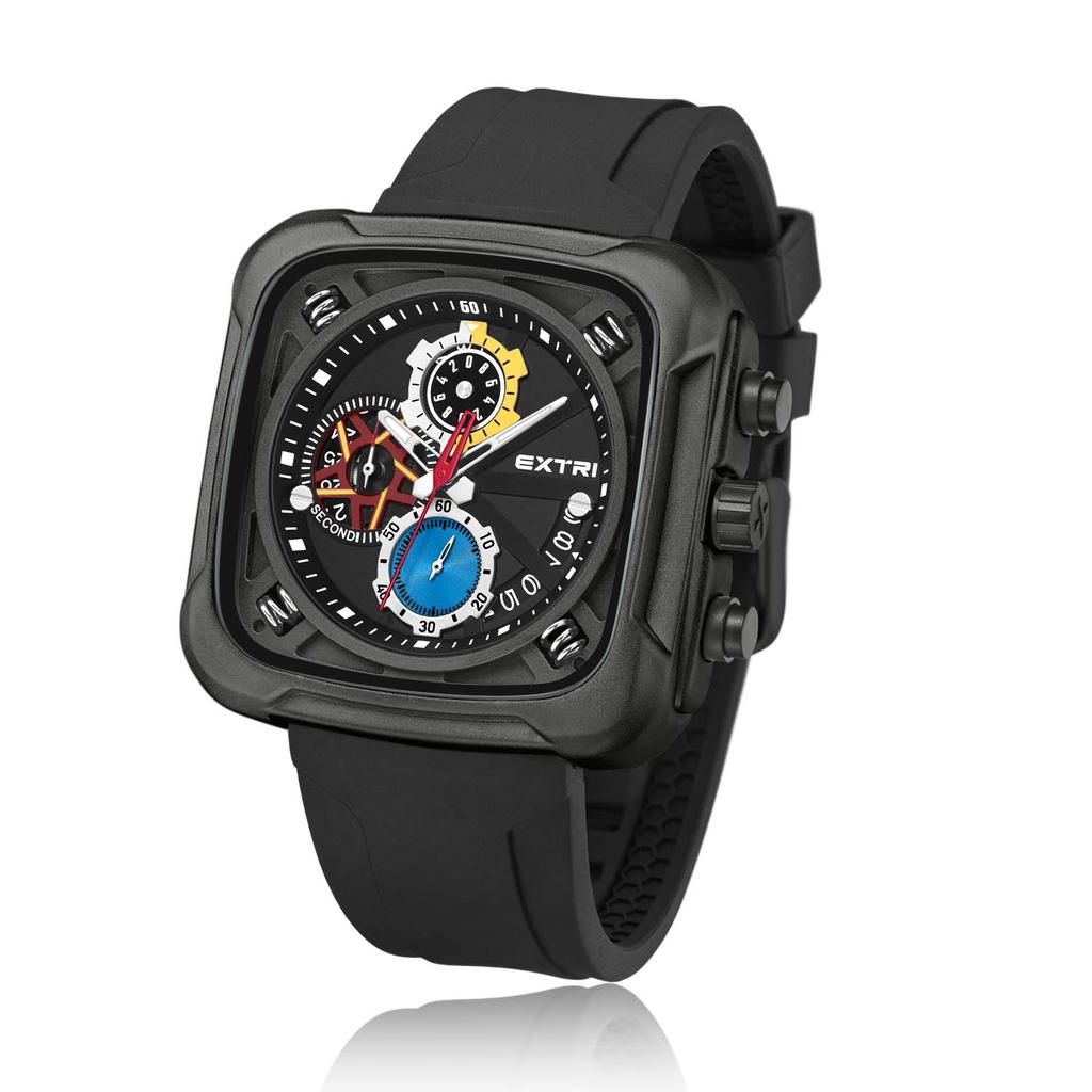 Men's Casual Watch Quartz Watch Watch Multi-dial Watch Square Men's Watch Analog Calendar Men's Watch Silicone Strap