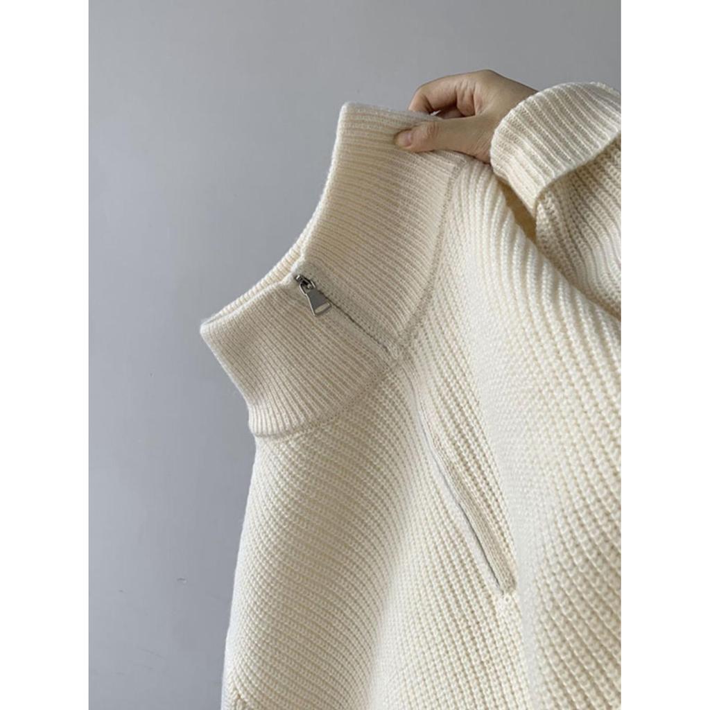 Мужской свитер с молнией до середины и воротником-стойкой - Простой, модный, однотонный трикотаж для осени и зимы