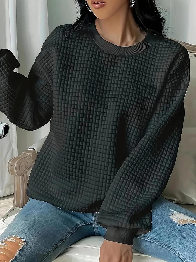 Модная европейская и американская однотонная женская толстовка с круглым вырезом и длинными рукавами на осень и зиму