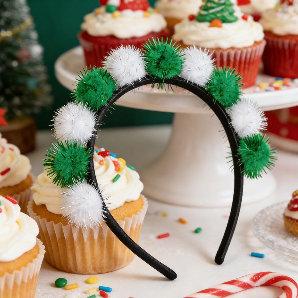 Holiday Decorative Headband With Pom-pom Hair Accessory And Glitter Pom-pom Headband