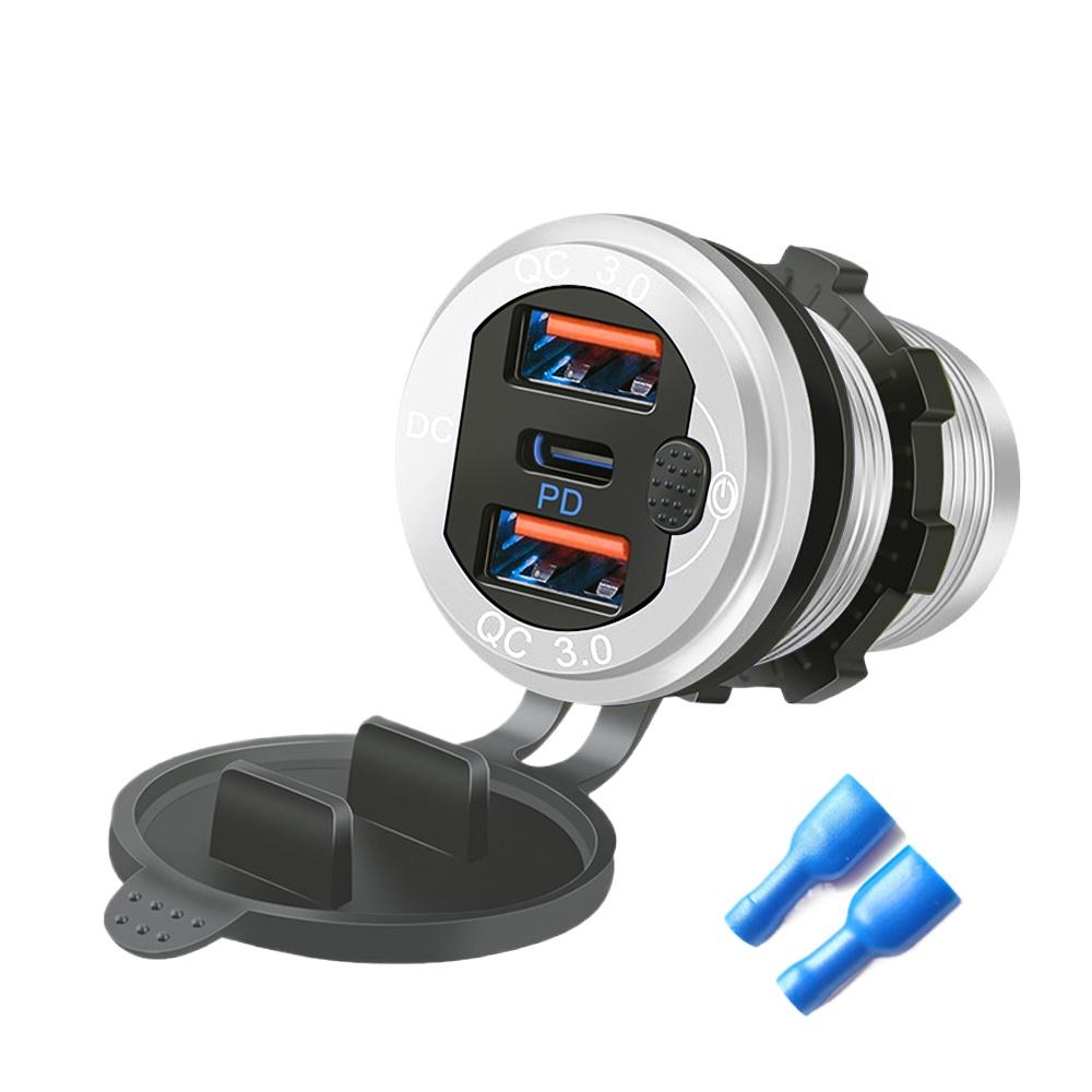 12 В/24 В USB Type-C Несколько автомобильных зарядных гнезд PD3.0 и порты QC3.0 Водонепроницаемый с сенсорным переключателем Быстрая зарядка Автомобильный мото-адаптер