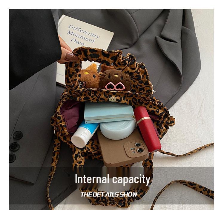 Leopard Print Canvas Crossbody Bag for Women - Cute and Versatile Cartoon Handbag