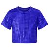 Boys Girls Sparkly Dance Crop Top Round Neck Short Sleeve Sequined Design for Performances