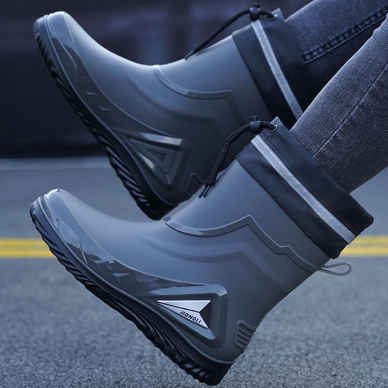 Модные водонепроницаемые резиновые сапоги до середины голени, резиновая обувь, весенние и осенние рыболовные сапоги, унисекс, теплые хлопковые нескользящие резиновые сапоги