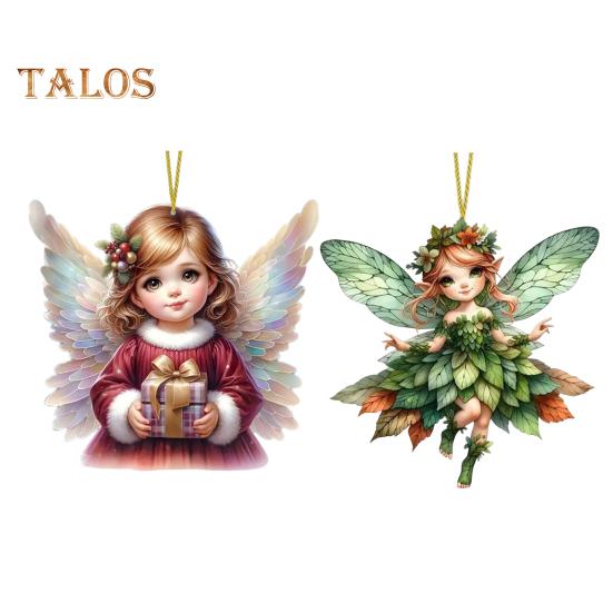 Украшение на рождественскую елку с шнурком, легко повесить 2D подвеску в виде маленькой девочки-ангела на сумку для автомобиля, брелок, украшение