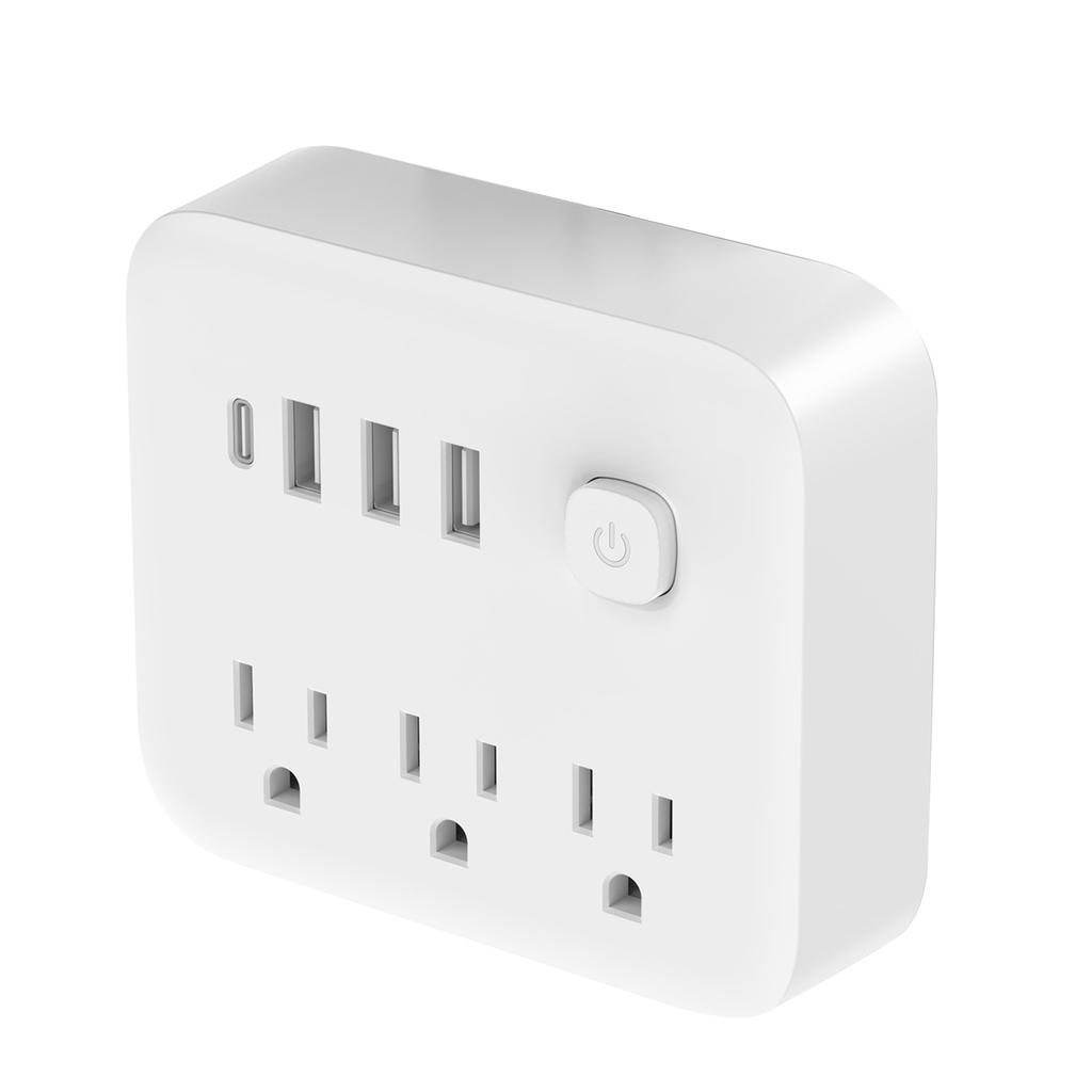 Multi Function USA Standard Plug Adapter with 3 AC Outlets 3 USB Ports Plus 1 Type C Ports Converter for Travel
