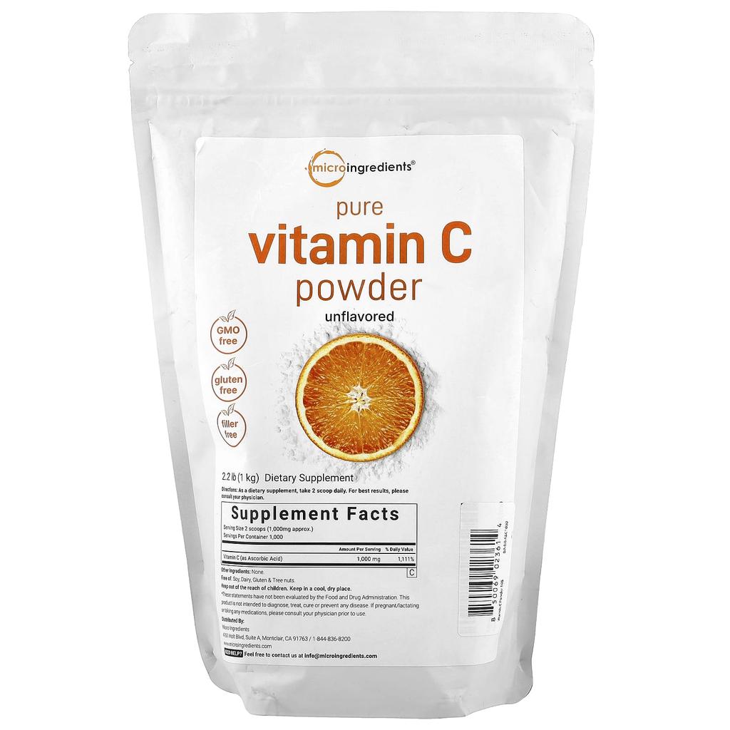 Pure Vitamin C Powder, Unflavored, 1Kg (2.2Lb)