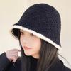 Lamb Hair Fisherman Hat Korean Autumn Winter Bucket Hat Show Face Small Knitted Hat Women Cap Black White