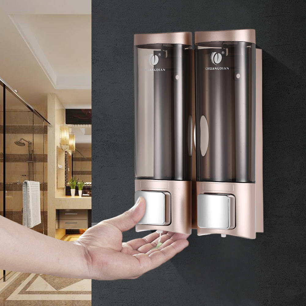 Manual Hand Soap Dispenser Wall Mount Double Liquid Shampoo Shower Gel Dispenser for Hotel 200mlx2