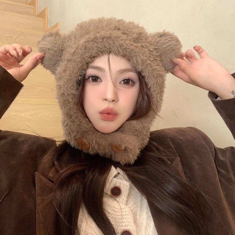 Winter Cap Bear Ears Hat Ear Protection Hat Fluffy Hat Personality Winter Beanie  Children
