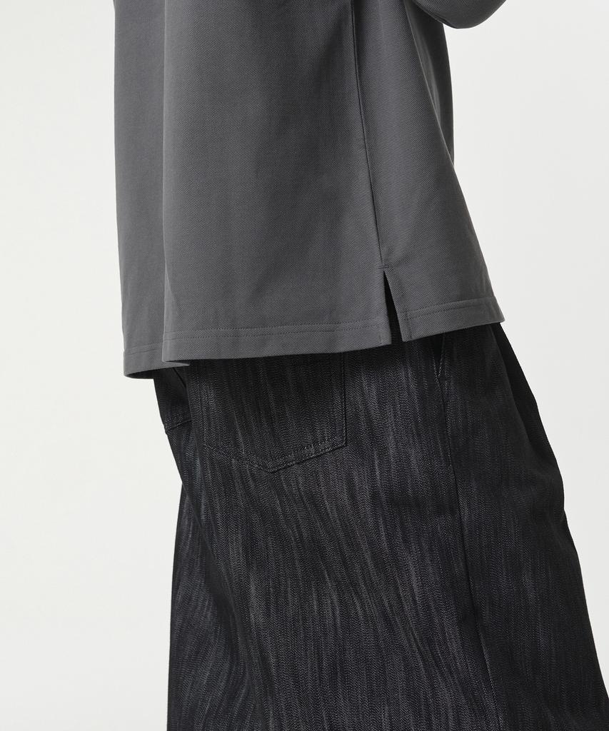 MUSINSA STANDARD Slit Neck Long Sleeve Pique Polo Shirt [Gunmetal]