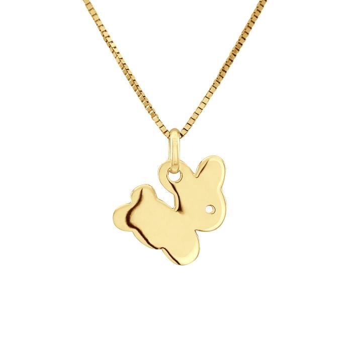 Children's Pendant - LÉA &; ARTHUR - RABBIT Motif - 375 Yellow Gold - Hypoallergenic Jewelry - Prestige Case