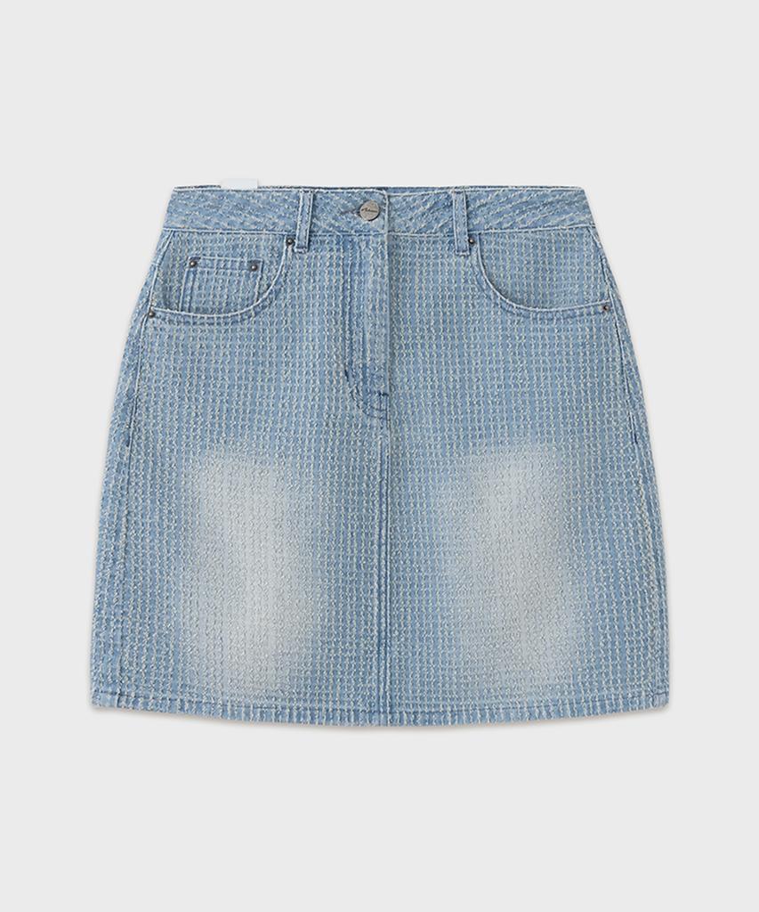 Noir For Woman Damaged Stripe Denim Mini Skirt (Light Blue)