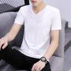 Мужская летняя тонкая трендовая футболка с V-образным вырезом из чистого хлопка, белая, с коротким рукавом, 2025 новинка, больших размеров, приталенная базовая футболка, трендовая