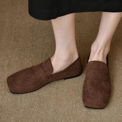 Мода 2024 года, горячая распродажа женской обуви One Kick, женские туфли на плоской подошве, весна-осень, квадратный носок, замша, твердая подошва, повседневные удобные туфли на плоской подошве