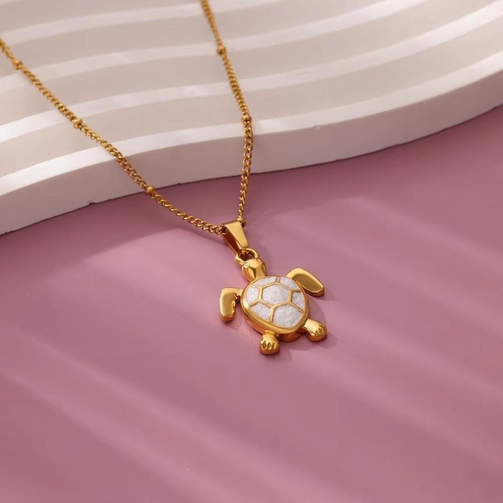 Stainless Steel Turtle Pendant Necklace Trendy Beads Chain Necklace Choker Necklace Beach Outfit