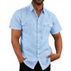 Men's Shirt Double Pocket Cotton Linen Short Sleeve Shirts for Men Casual Holiday Beach Shirt Streetwear Solid Color Slim Fit