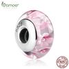 BAMOER Hot Sale Pink Flowers Glass Charm European Murano Glass Beads Charms for DIY Bracelets
