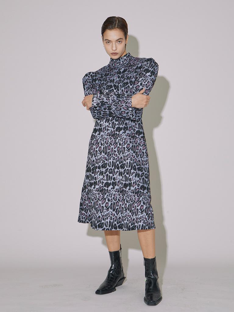 VEGAN TIGER Leopard Mock Neck Dress (Purple)