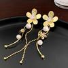 Vintage Rose Leaf Metal Cuban Link Pearl Earrings for Women