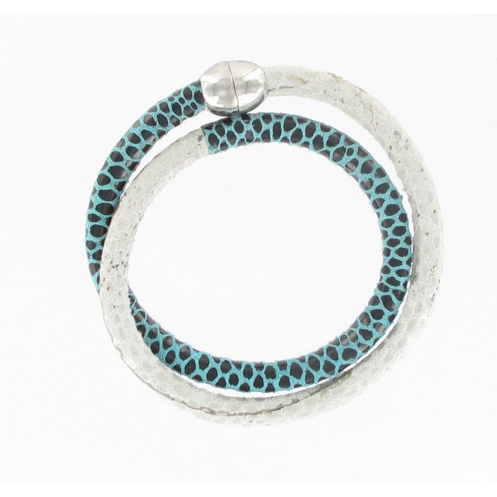 Bracelet en cuir blanc et bleu