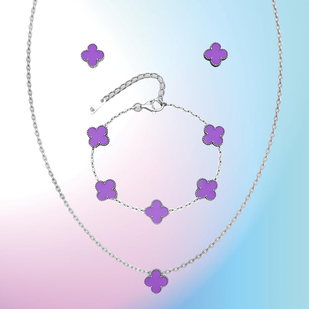 3 шт. универсальный комплект из нержавеющей стали с клевером, женский комплект ожерелья, браслета для ушей, персонализированных аксессуаров