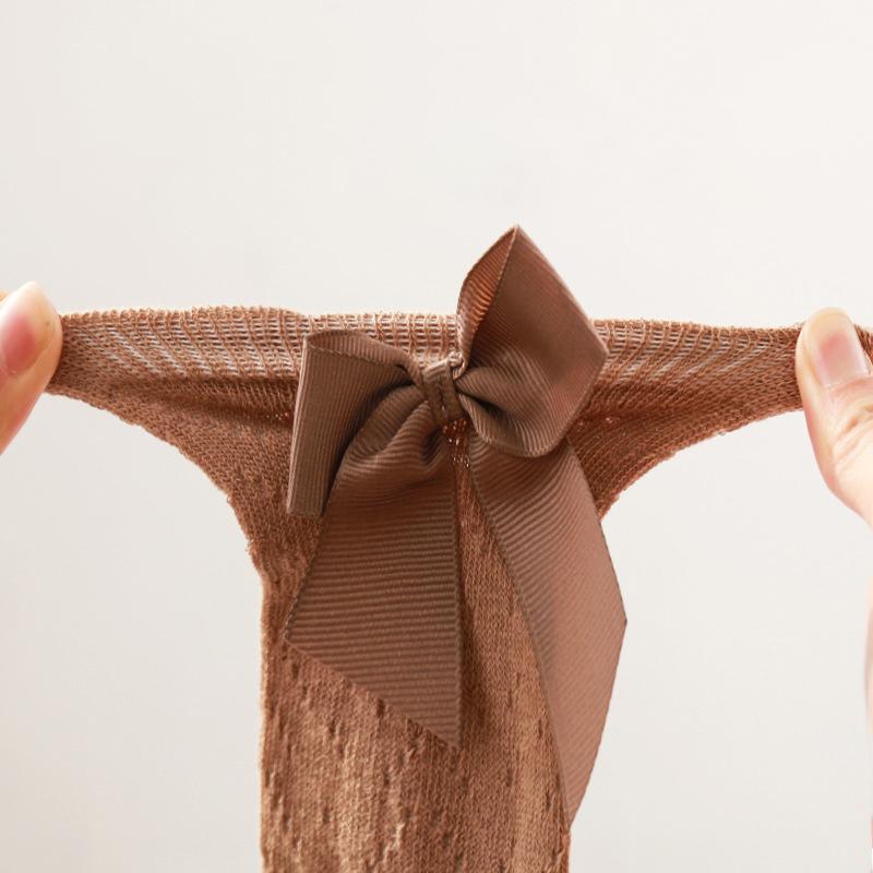 Летние детские чулки с бантом, тонкие дышащие детские сетчатые длинные носки, защита от комаров, детские сетчатые носки до колена, однотонные хлопковые носки