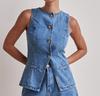 Spring/Summer 2025 European & American Fashion Sleeveless High Waist Loose Denim Shorts Set