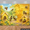 2D плоновый фон с пчелой, желтые соты и цветы, фотофон
