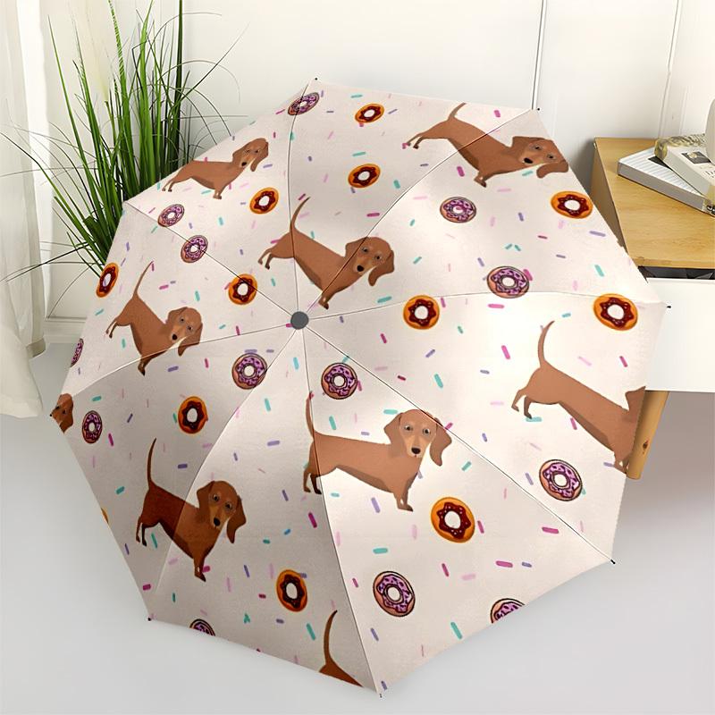 1pc Dachshund Donuts Automatic Folding Umbrella - Compact 8-Rib Design, Durable Plastic & Iron, Lightweight for Outdoor Daily Use118